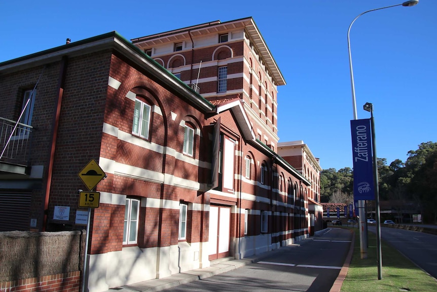 An angled wide shot of the the Old Swan Brewery in Perth from the Mounts Bay Road side.