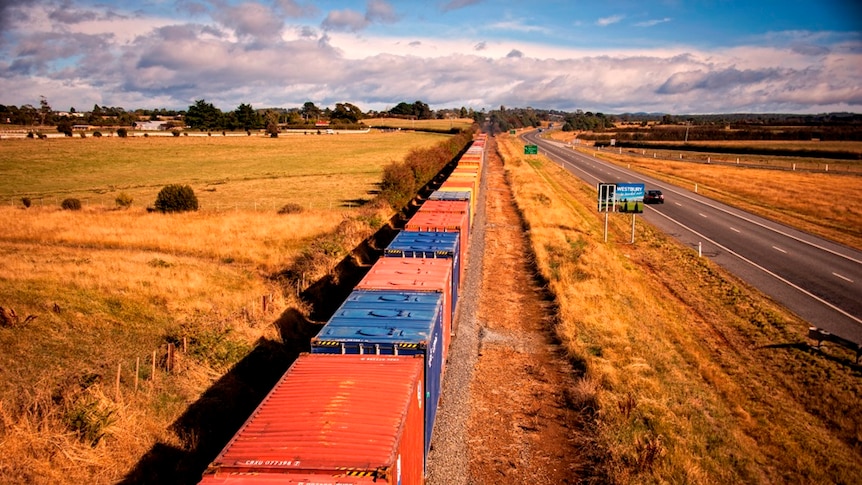 TasRail freight train in Tasmania