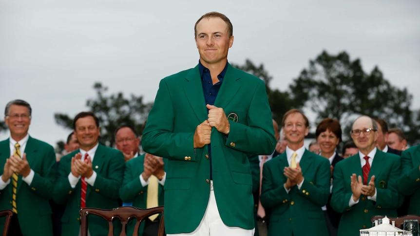 Spieth  in his green jacket after winning the Masters