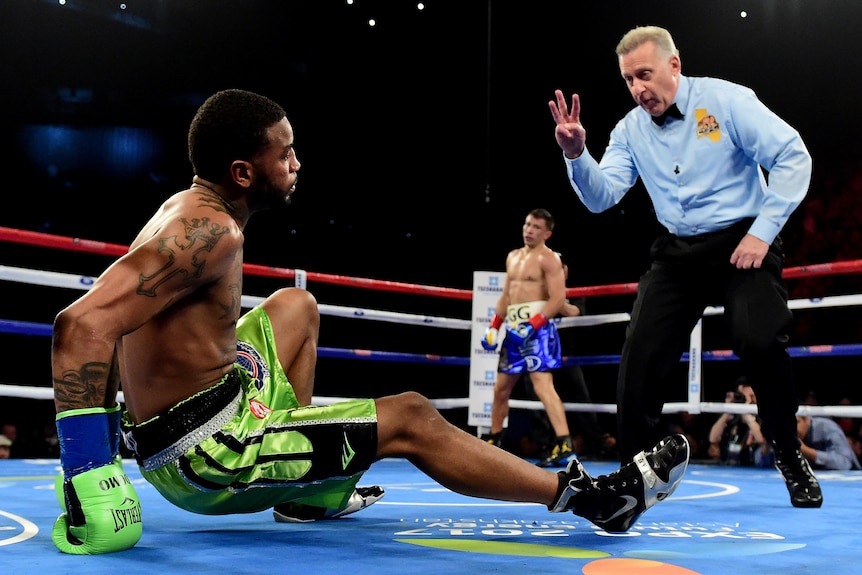 Dominic Wade given the count after knockdown against Gennady Golovkin