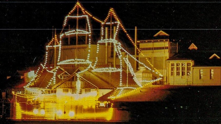 A lighting display on Perth's Swan Brewery in 1968.