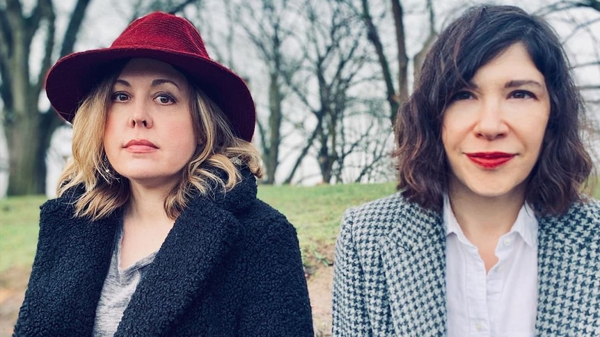 A 2021 press shot of Sleater-Kinney's Corin Tucker and Carrie Brownstein