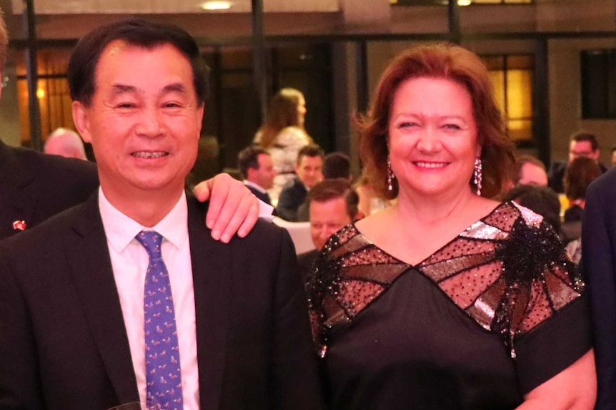 Gina Rinehart with her Chinese business partner Gui Guojie in formal wear at a gala dinner