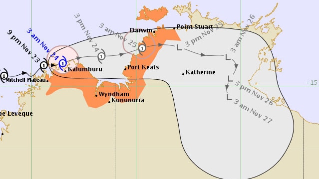 A weather map tracking Cyclone Alessia in 2013