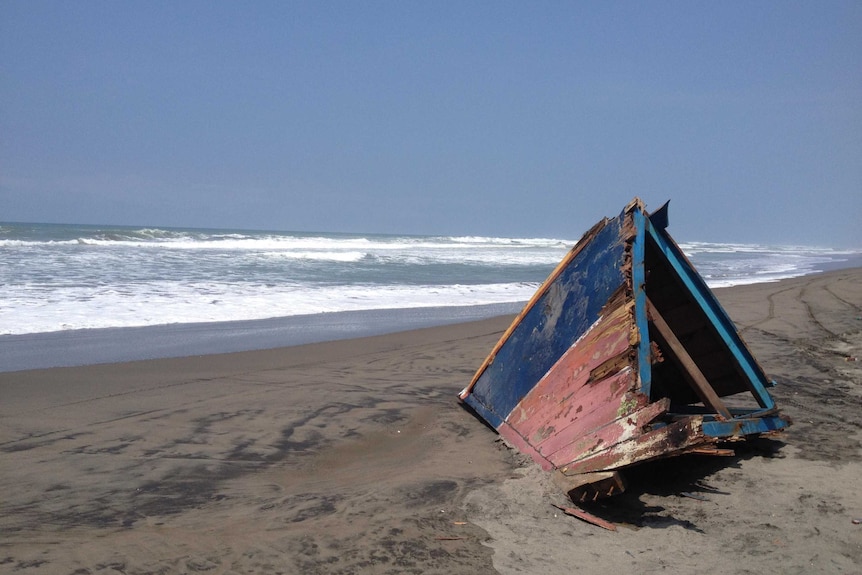 A section of the boat's hull washed up on the south coast of west Java.