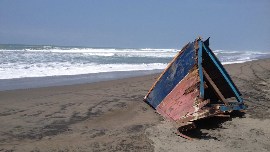 A section of the boat's hull washed up on the south coast of west Java.