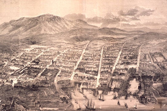 1879 illustration of Hobart by AC Cooke.