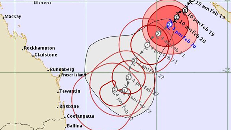 Tracking map showing Cyclone Oma heading for the Australian coast.