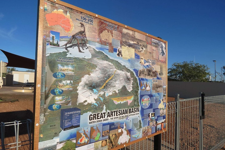 Sign about water from the Great Artesian Basin at Yowah, west of Cunnamulla in south-west Qld in July 2014