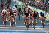 German cyclist Marcel Kittel celebrates his win in pre-Tour Down Under race in Adelaide.