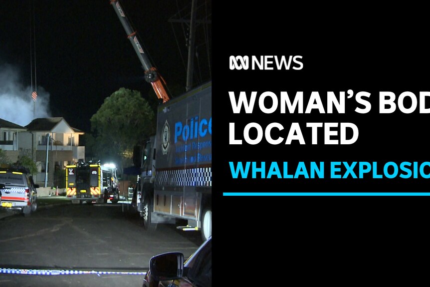 Woman's Body Located, Whalan Explosion: Police crane lifts concrete slab from explosion site.