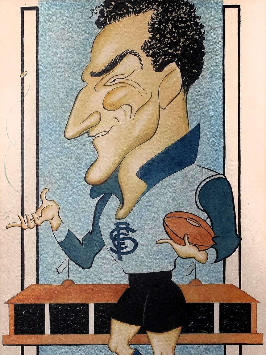 A caricature of former Sturt captain Len Fitzgerald by cartoonist Lionel Coventry.