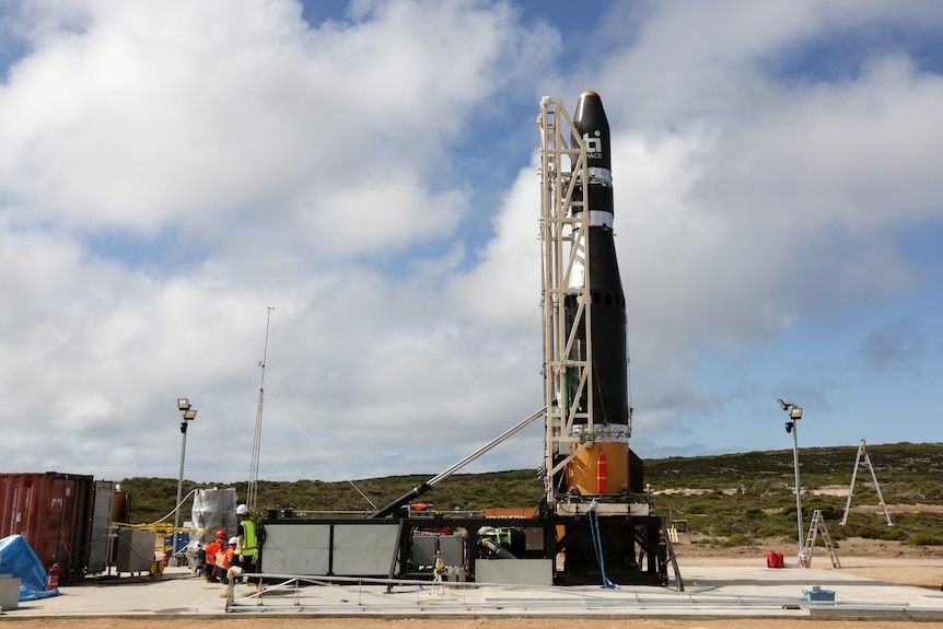 Taiwanese rocket Hapith I at a launch pad