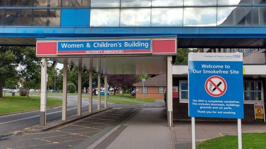 The entrance to the Women and Children's Building at the Countess of Chester Hospital.
