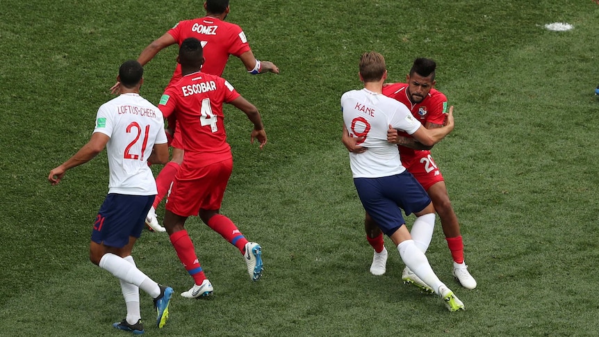 Harry Kane is fouled against Panama