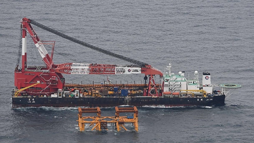 A platform for gas extraction is seem in the China East Sea.