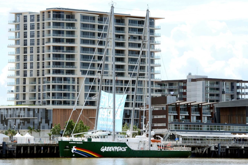 Rainbow Warrior moored in Brisbane.