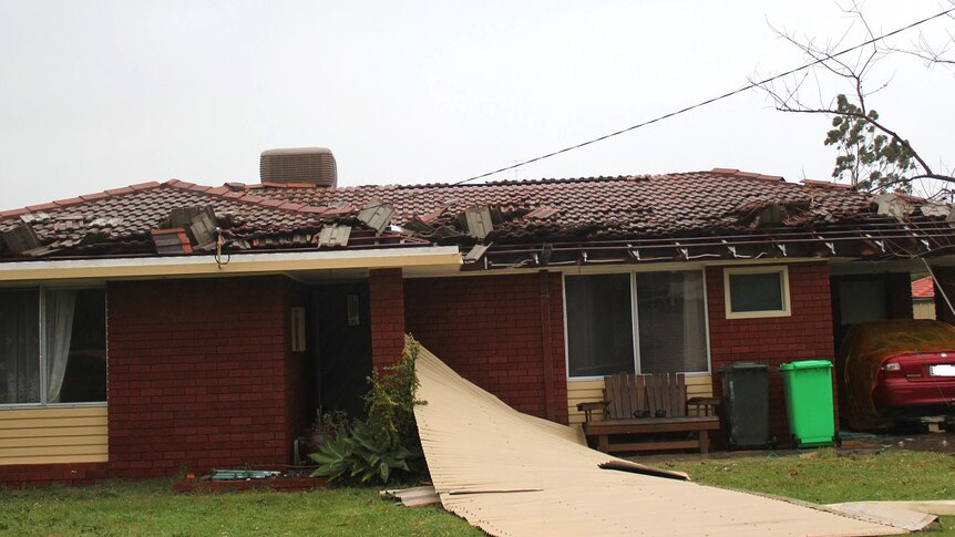 A house in Twilight Terrace, Carey Park, after a tornado ripped through Bunbury.