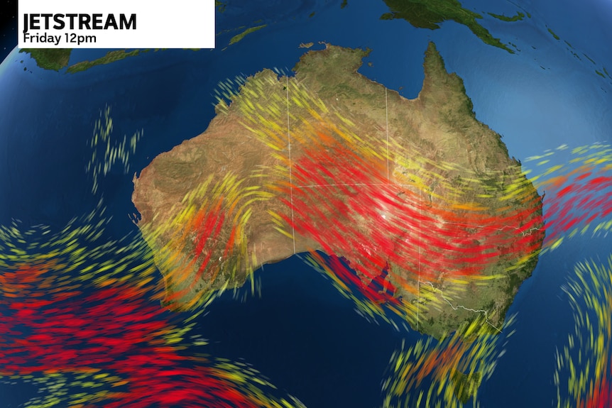 A map showing the subtropical jetstream over Australia.