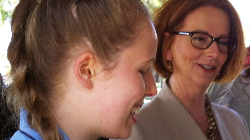 PM Julia Gillard speaks with student