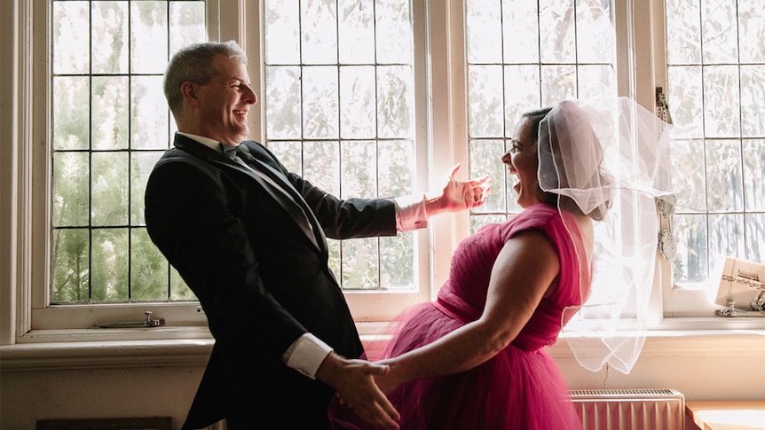 Catherine Deveny and her partner before their Love Party.