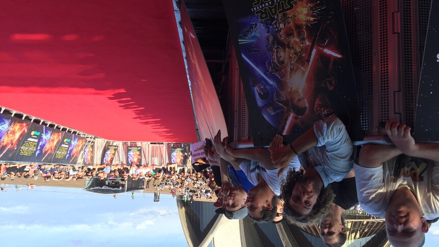 Dozens of Star Wars fans line the red carpet at a fan event at the Sydney Opera House.