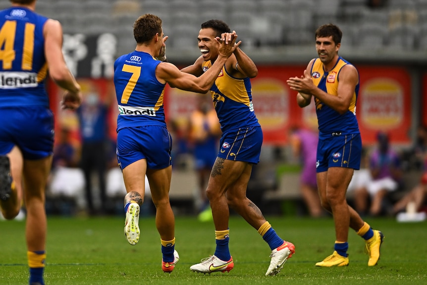 Jamaine Jones celebrates for West Coast Eagles