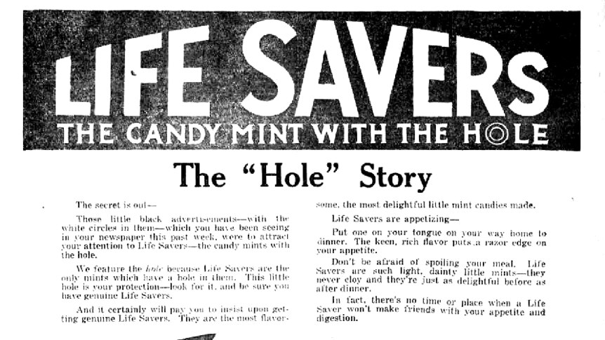 An old newspaper advertisement for Life Savers advertising Pep-O-Mint