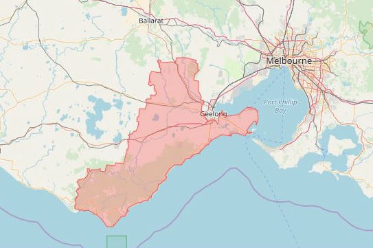 A map of the federal electorate of Corangamie, west of Geelong showing its proximity to Melbourne.