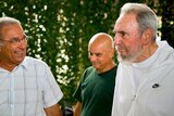 Cuban leader Fidel Castro, right, visits the National Centre of Scientific Investigations (CNIC)