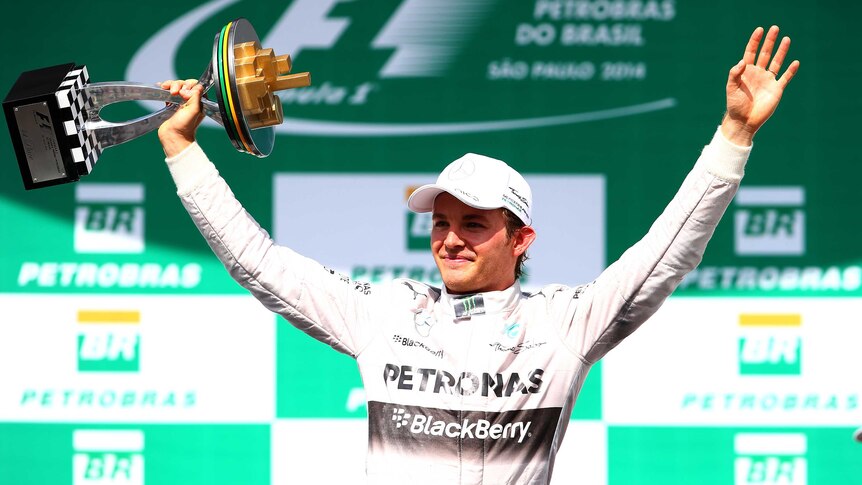 Nico Rosberg celebrates winning Brazilian Grand Prix