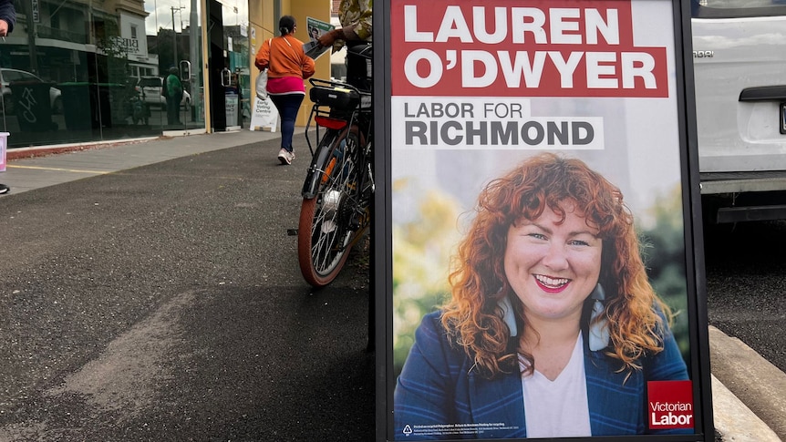 A red poster reads 'Lauren O'Dwyer Labor for Richmond'.