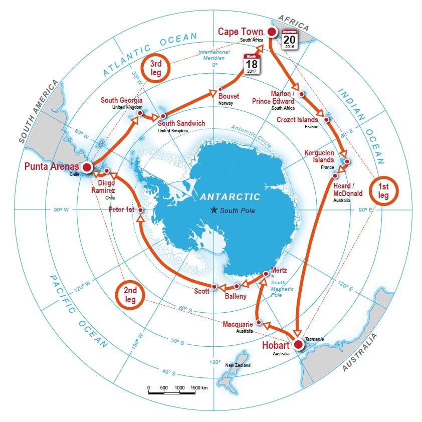 The pathway to be taken by the Antarctic Circumnavigation Expedition.