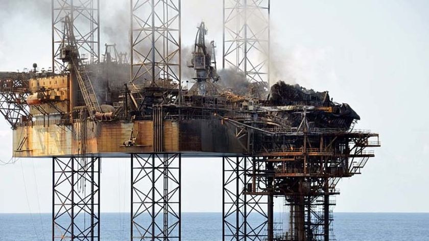 The spill began after a massive fire burned the West Atlas oil rig in the Timor Sea.