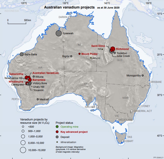 map of vanadium mine locations in Australia