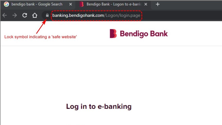 The fake Bendigo Bank website.