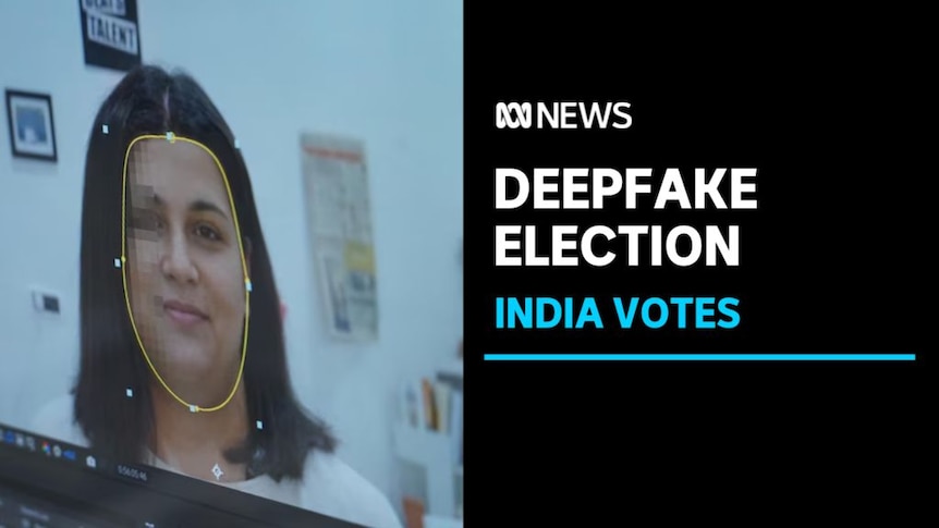 Deepfake Election, India Votes: A womans face on a screen with software maping her facial features.
