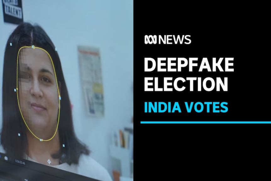 Deepfake Election, India Votes: A womans face on a screen with software maping her facial features.