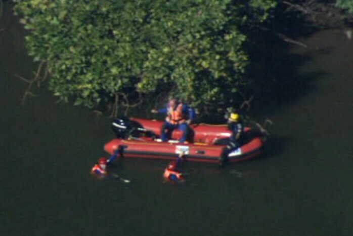 An aerial shot of police divers.