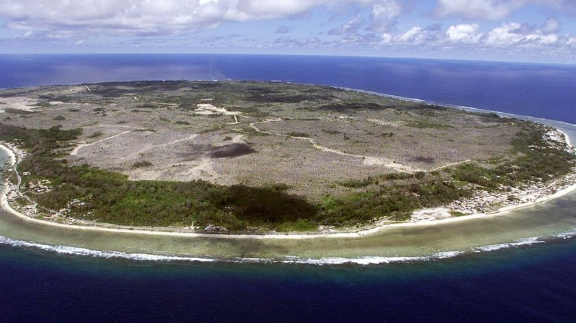 An aerial shot of the island state of Nauru, taken in September, 2001.