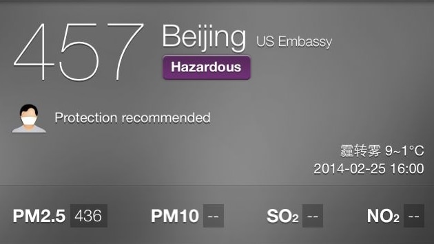 Smartphone application gives China smog levels