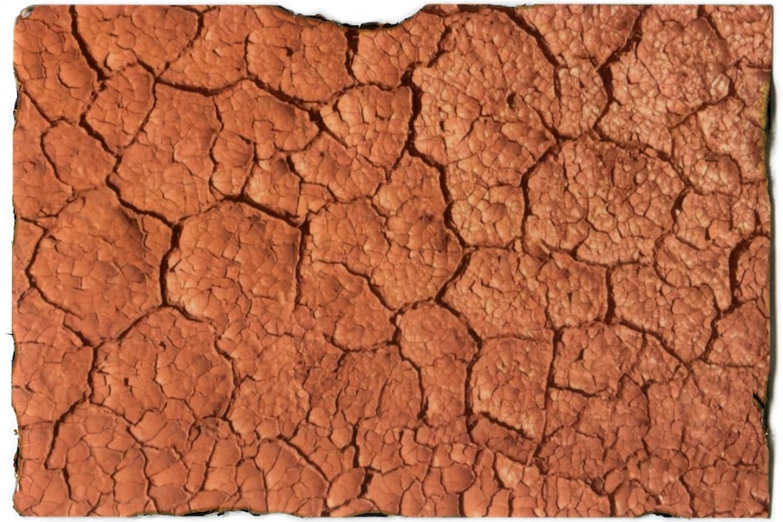 Close up of red hard soil cracking.