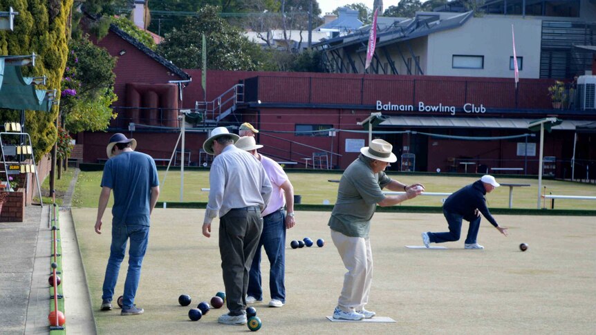 Lawn bowlers at Balmain Bowling Club in Sydney.