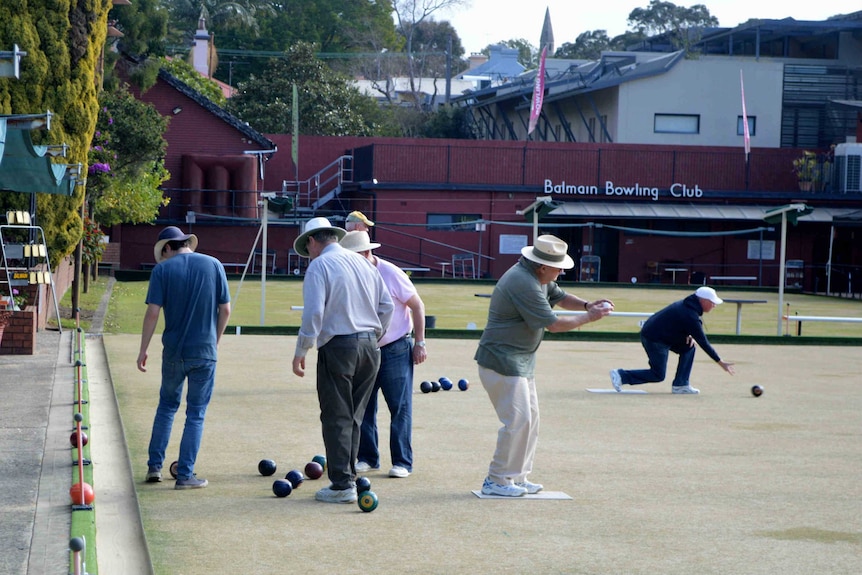 Lawn bowlers at Balmain Bowling Club in Sydney.