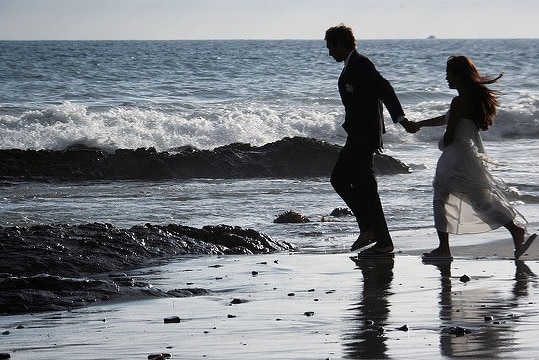 Bride and Groom on the Beach