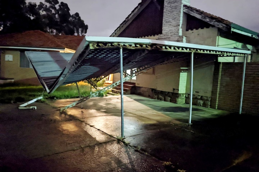 A collapsed carport
