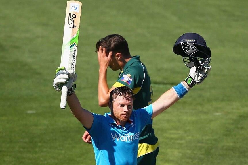 Ian Bell celebrates his ODI ton against Australia