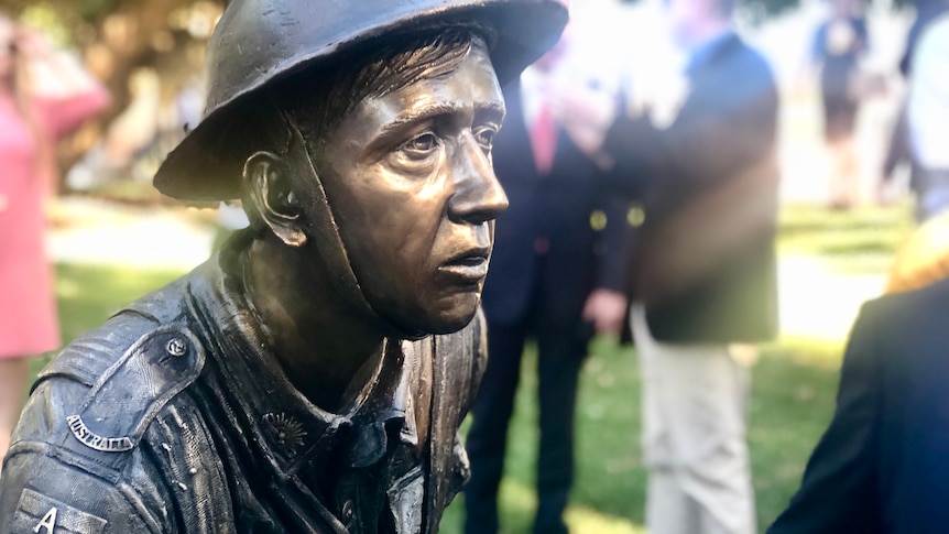 A sculpture of a 'soldier of Pozieres' stands on the Maryborough military trail