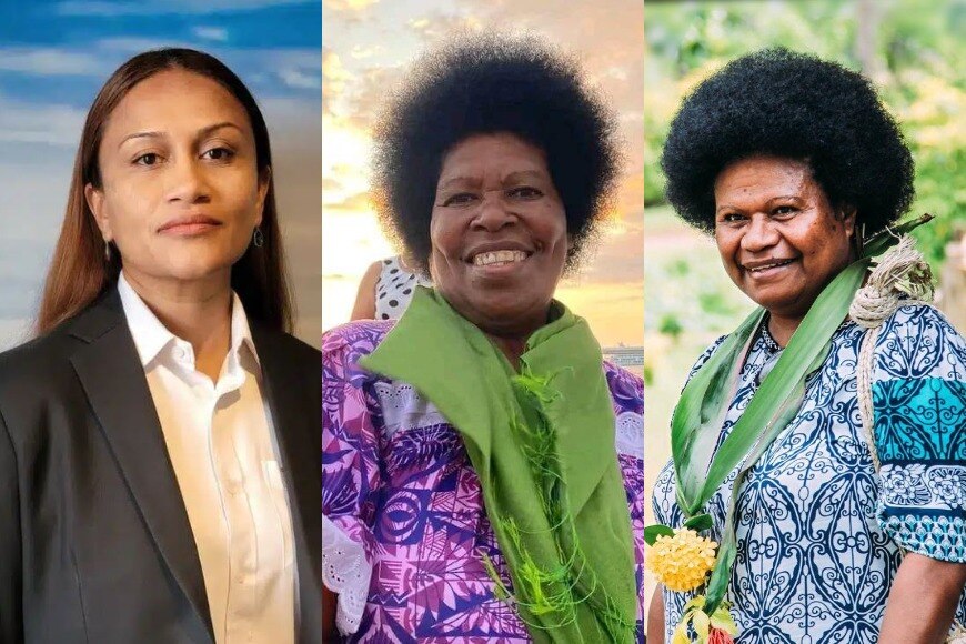Spliced image of three headshots of women from the Pacific. 