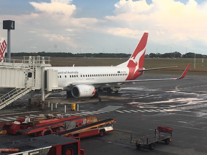 Qantas plane on the tarmac at Darwin International Airport